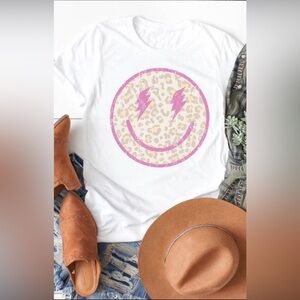 Retro Leopard Smiley Face Tee, NEW, Boutique